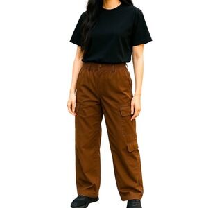 Elodie Womens Size S Brown Cargo Pants Wide Leg High Waist Elastic Waist